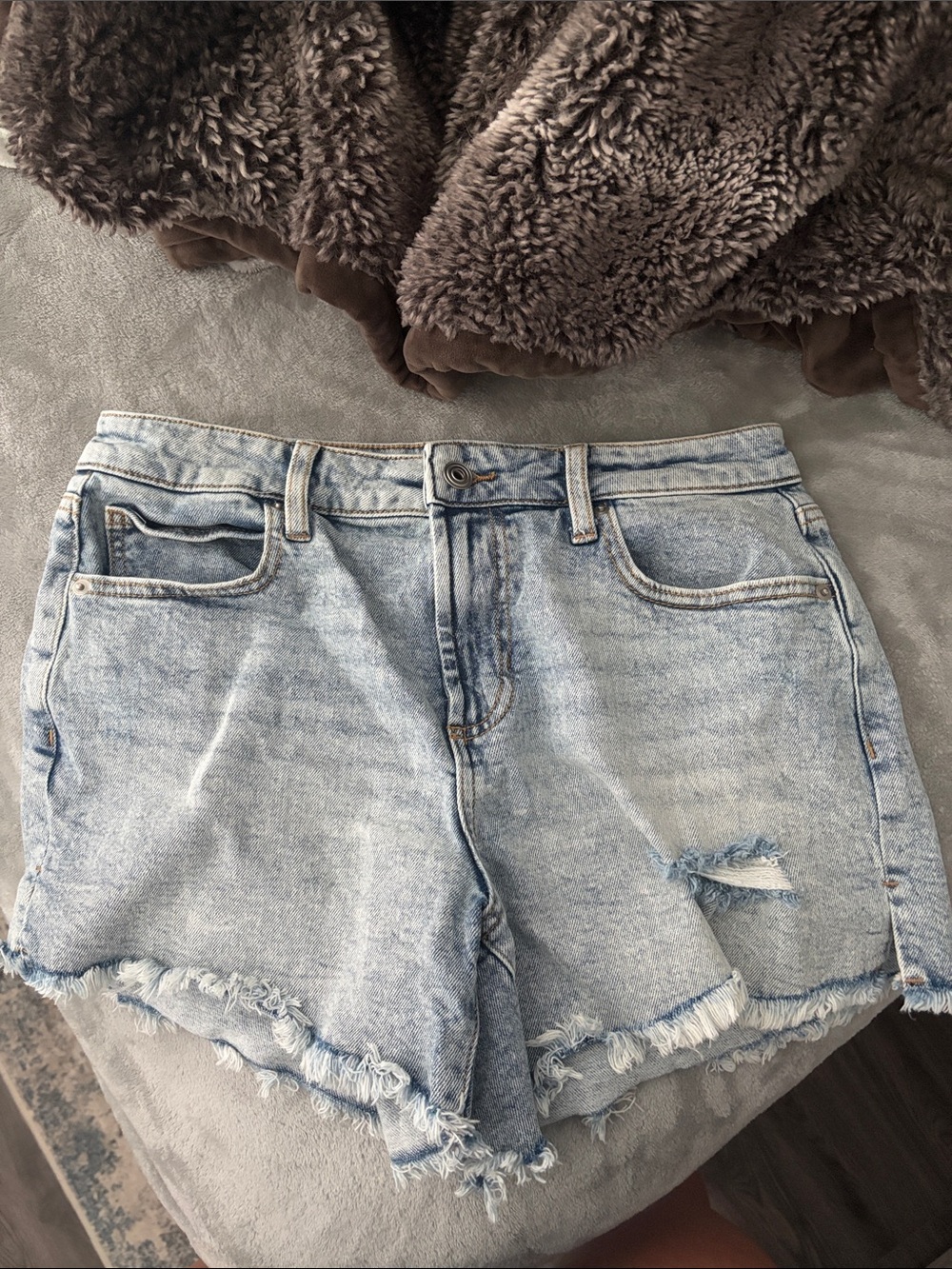 Celebrity Pink Light Blue Distressed Denim Shorts